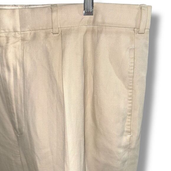 Polo Ralph Lauren Tan Silk & Linen Pleated Trouser Pant Size 36/30 - Picture 6 of 12